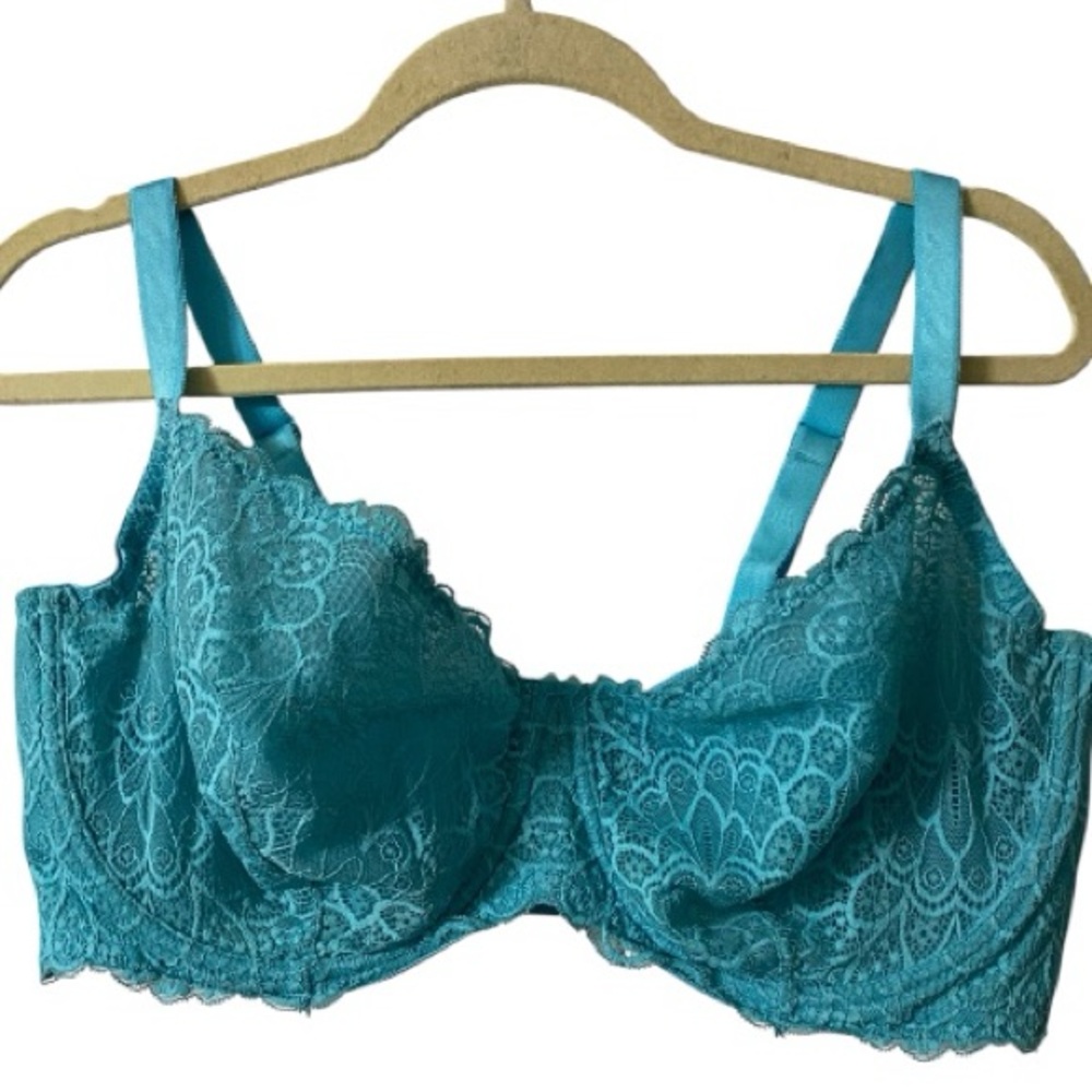 Torrid Curve Bra, Underwire Bra, Floral Lace, Sz 44DDD, Teal, Statement, Sexy